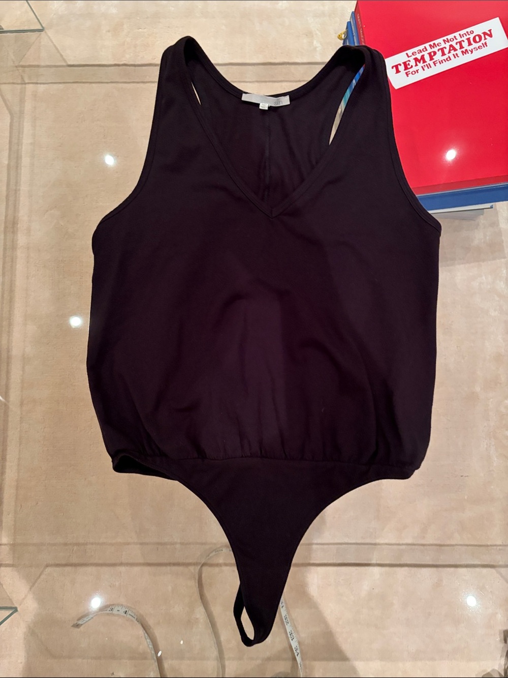 Skin Black V-Neck One-Piece Bodysuit size 2